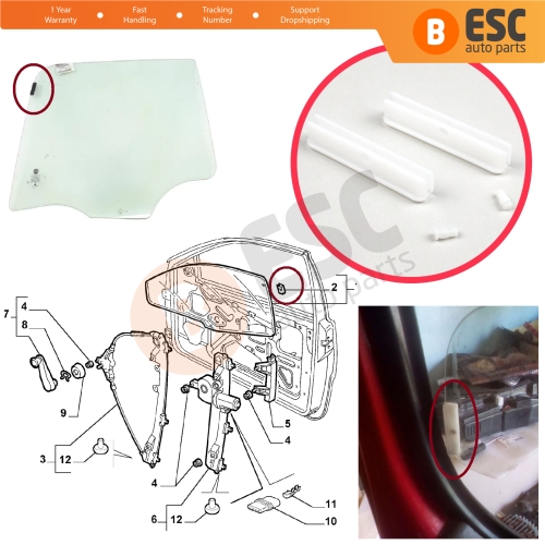 2 Pieces Window Glass Guide Track Clips for Alfa Romeo 147 Abarth Fiat 500 Doblo Multipla Panda Punto Lancia Peugeot Citroen