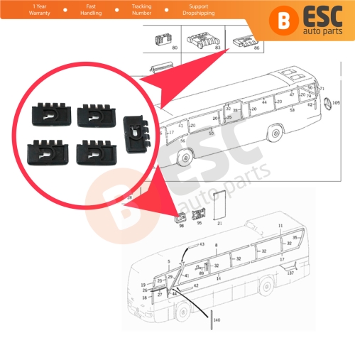 5 Pcs Bus Body Moulding Window Edge Clamp Trim SMALL Clips 0079884478 for Mercedes Travego Bus