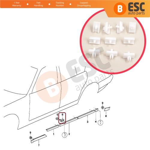 10 Pieces Door Body Trim Moulding Clamp Clips for BMW 5 Series E34 Alpina B10 1987-1995 4/5 Door 51131946258