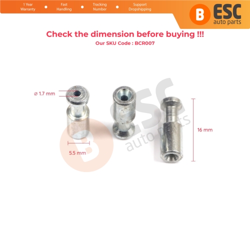 BCR007 Window Regulator Cable Wire Rope End Pin Stop Rivet 5.5x16/1.7 mm 100 Pcs