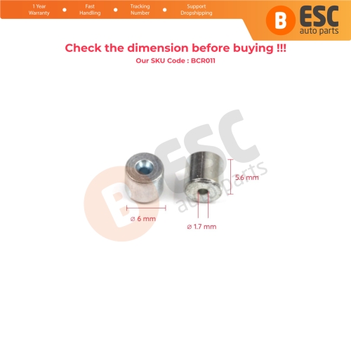 BCR011 Window Regulator Cable Wire Rope End Pin Stop Rivet 6x5.6/1.7 mm 100 Pcs