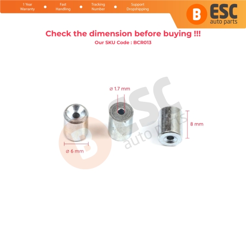 BCR013 Window Regulator Cable Wire Rope End Pin Stop Rivet 6x8/1.7 mm 100 Pcs