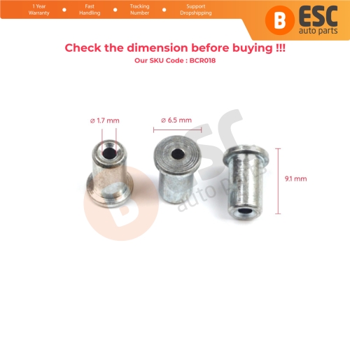BCR018 Window Regulator Cable Wire Rope End Pin Stop Rivet 6.5x9.1/1.7 mm 100 Pcs
