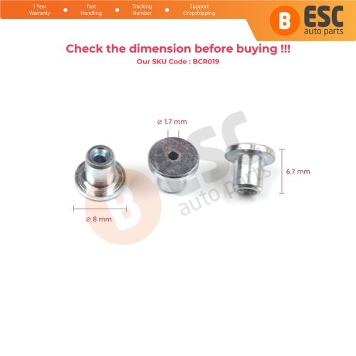 BCR019 Window Regulator Cable Wire Rope End Pin Stop Rivet 8x6.7/1.7 mm 100 Pcs