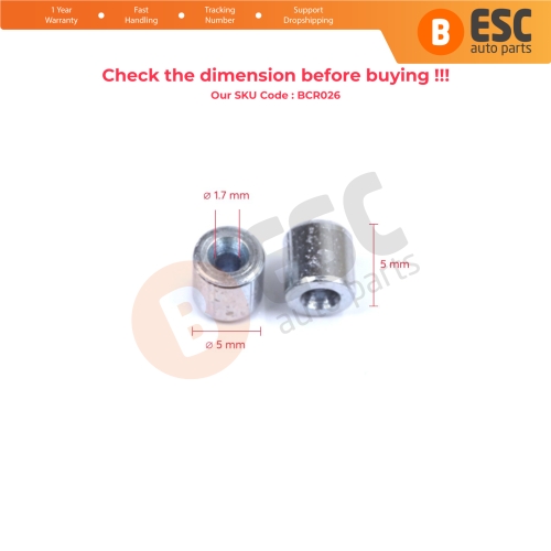 BCR026 Window Regulator Cable Wire Rope End Soft Pin Stop Rivet 5x5/1.7 mm 100 Pcs