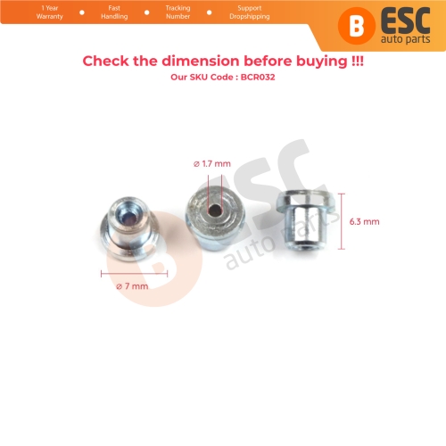 BCR032 Window Regulator Cable Wire Rope End Pin Stop Rivet 7x6.3/1.7 mm 100 Pcs