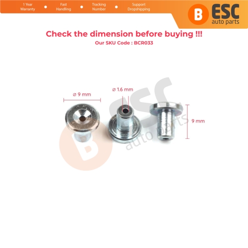 BCR033 Window Regulator Cable Wire Rope End Pin Stop Rivet 9x9/1.6 mm 100 Pcs