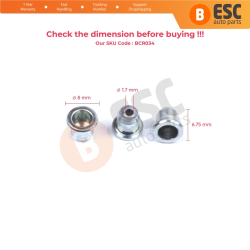 BCR034 Window Regulator Cable Wire Rope End Pin Stop Rivet 8x6.75/1.7 mm 100 Pcs