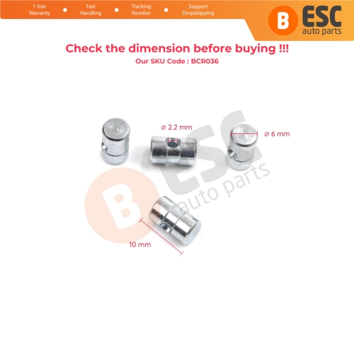 BCR036 100 Pcs Inner Outer Door Handle Trunk Hood Lock Latch Release Cable Wire Rope End Pin Stop Rivet 6x10 mm Hole Dia: 2.2 mm