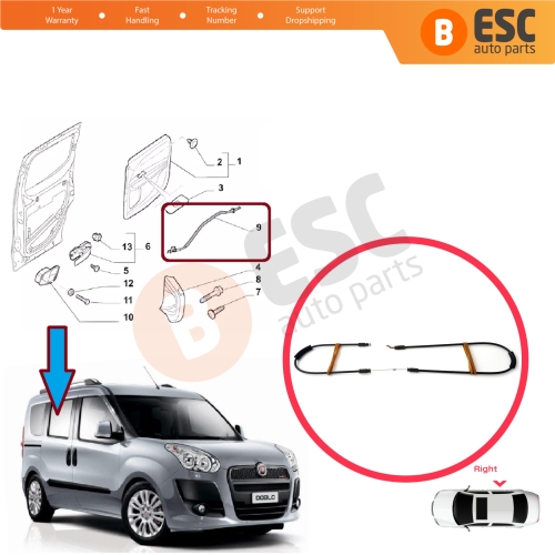 Right Sliding Door Outer Lock Release Cable for Fiat Doblo MK2 263 Opel Combo 51892696 
