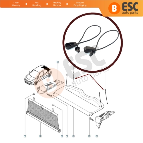 2 Pieces Rear Parcel Shelf Cord Retaining Strap 7701062123 for Renault Megane Clio Laguna HB