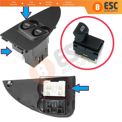Power Window Control Switch White Socket 6-Pin Front Left for Fiat Siena Albea Palio MK1 178 Strada 178 278 98809717
