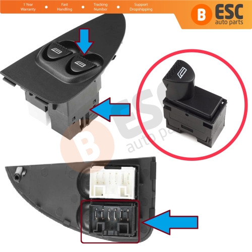Power Window Control Switch Black Socket 6-Pin Front Left for Fiat Siena Albea Palio MK1 178 Strada 178 278 98809718