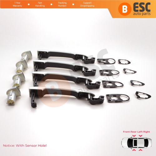 4 Pieces Exterior Door Handle With Sensor Hole Chrome Color 806B08422R For Renault Fluence Megane 3 Clio 4 Scenic 3 Captur 1