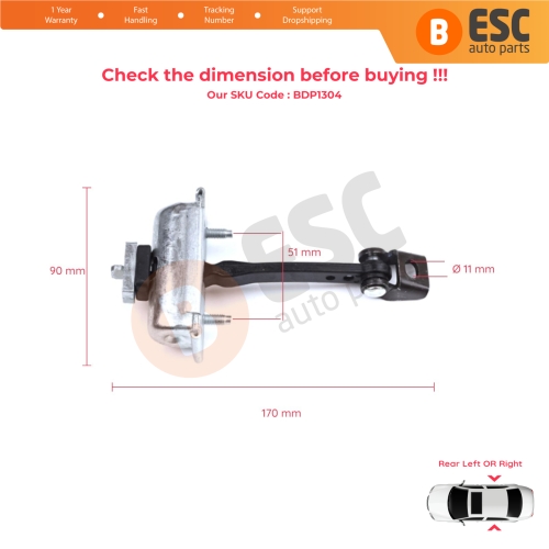 2 Pieces Rear Door Hinge Stop Check Strap Limiter for Citroen C3 MK3 Peugeot 208 2008 MK1 5-Door Hatchback 9671891280	