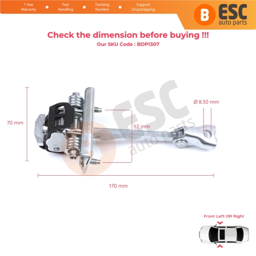 2 Pieces Front Door Hinge Stop Check Strap Limiter for Citroen DS3 3-Door Hatchback Convertible 2009-2019 9181Q8