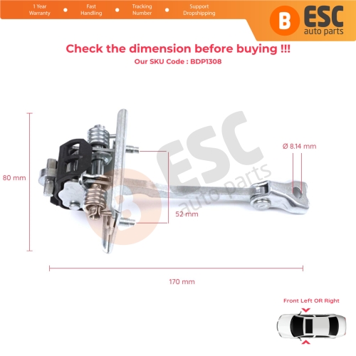 2 Pieces Front Door Hinge Stop Check Strap Limiter for Citroen DS5 2011-2018 9670813380