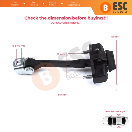 2 Pieces Rear Door Hinge Stop Check Strap Limiter for Citroen C4 Cactus 2014-On 9801290880