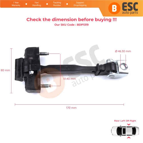 2 Pieces Rear Door Hinge Stop Check Strap Limiter for Peugeot 208 e-208 Opel Corsa F Corsa-e 2019-On 9823211180