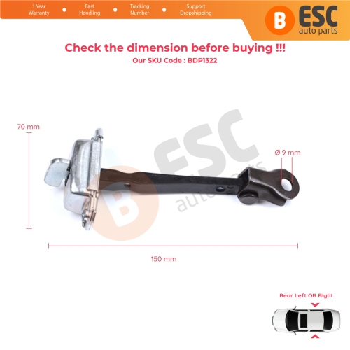 2 Pieces Rear Door Hinge Stop Check Strap Limiter for Citroen C1 Peugeot 108 Toyota Aygo MK2 2014-On 5-Door B000873380   