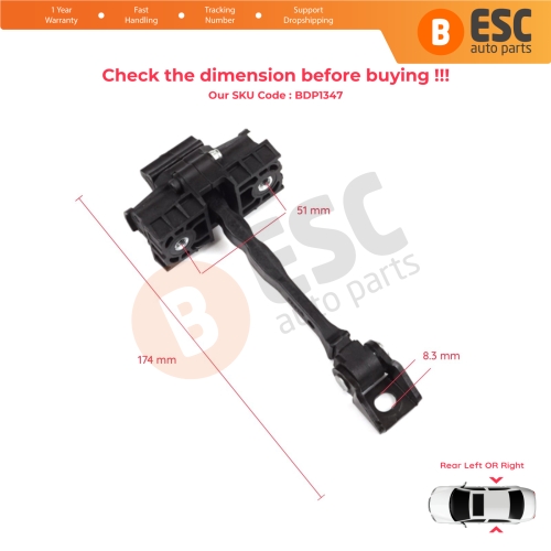 2 Pieces Rear Door Hinge Brake Stop Check Strap Limiter for VW UP! Skoda Citigo Seat Mii 2011-2024 5-Door Hatchback 1S4839249A