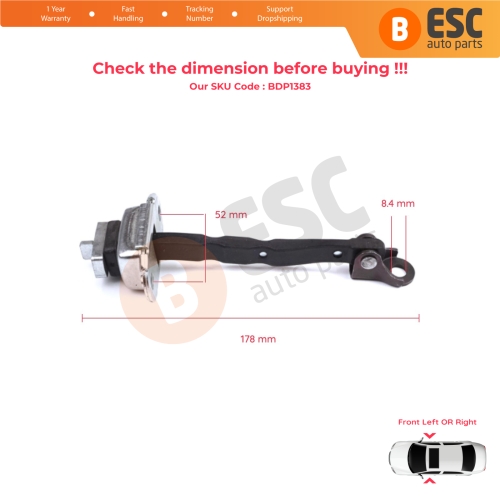 2 Pieces Front Door Stop Check Assy Limiter Strap for Toyota C-HR MK1 X1 AX10 AX50 2016-2024 68610F4030