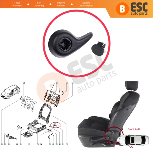 Front Left Manual Seat Recliner Adjuster Handle Black for Renault Megane MK4 B9A K9A Talisman LP KP 2015-On 874519982R