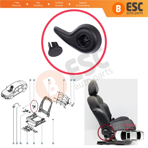 Front Right Manual Seat Recliner Adjuster Handle Black for Renault Megane MK4 B9A K9A Talisman LP KP 2015-On 874016692R