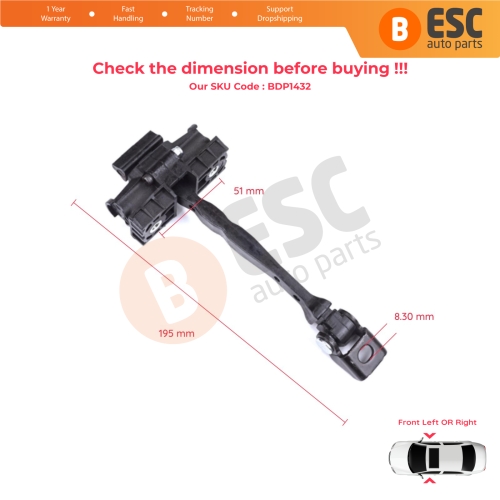 2 Pieces Front Door Stop Check Assy Limiter Strap for VW Polo MK6 AW1 BZ1 AE1 2017-On 4/5 Door 2G4837249A
