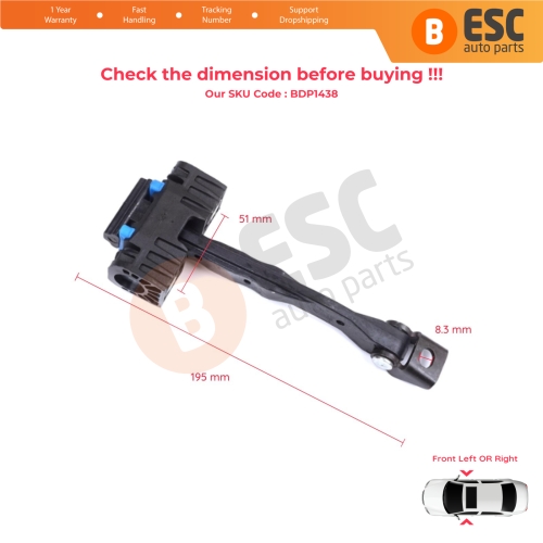 2 Pieces Front Door Stop Check Assy Limiter Strap for VW Touran MK2 5T 2015-On 5TA837249A