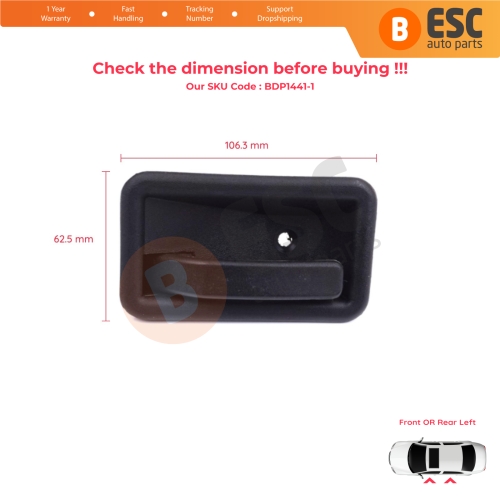 Front or Rear Left Interior Door Handle Opener Black for Renault 19 Phase 2 1992-2000 Clio MK1 1990-1999 7700813585 