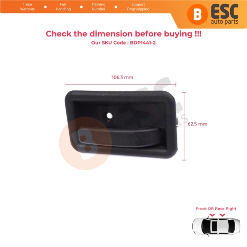 Front or Rear Right Interior Door Handle Opener Black for Renault 19 Phase 2 1992-2000 Clio MK1 1990-1999 7700813586