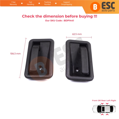 Front or Rear Left Right Interior Door Handle Opener Black for Renault 19 Phase 2 1992-2000 Clio MK1 1990-1999 7700813585 7700813586