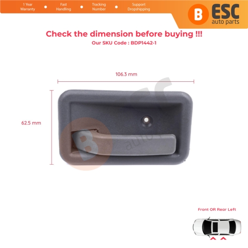 Front or Rear Left Interior Door Handle Opener Gray for Renault 19 Phase 2 1992-2000 Clio MK1 1990-1999 7700813585 