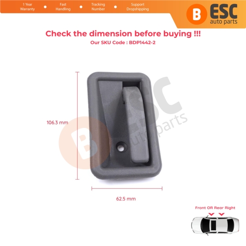 Front or Rear Right Interior Door Handle Opener Gray for Renault 19 Phase 2 1992-2000 Clio MK1 1990-1999 7700813586