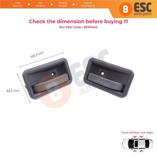 Front or Rear Left Right Interior Door Handle Opener Gray for Renault 19 Phase 2 1992-2000 Clio MK1 1990-1999 7700813585 7700813586