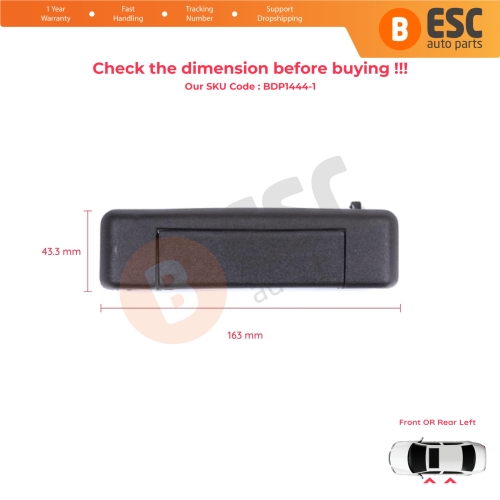 Left Exterior Door Handle Black for Renault 19 Super 5 Express Rapid Extra 7700793252