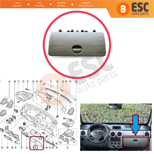LHD Glove Box Door Lower Cover Gray for Renault Kangoo Nissan Kubistar MK1 X76 FC KC 1997-2009 8200181005