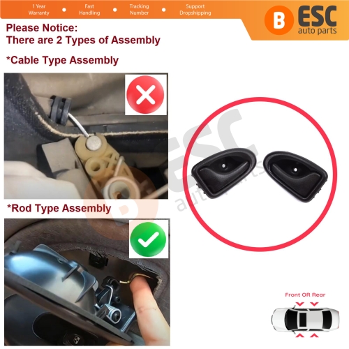Inner Door Handle Right Left Black Rod Type for Renault Clio 2 Scenic Megane 1 Trafic Master 2 Mascott Logan 1 Movano Vivaro A Interstar Primastar 1 Daily 7700434716 7700434717