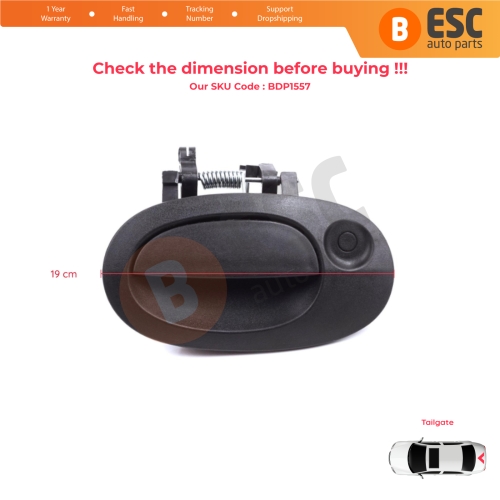 Rear Tailgate Exterior Door Opener Handle Black for Renault Kangoo KC Express FC Nissan Kubistar MK1 X76 8200153666
