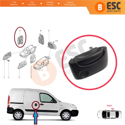 Right Side Sliding Door Exterior Opener Handle Black for Renault Kangoo KC Express FC Nissan Kubistar MK1 X76 8200107372