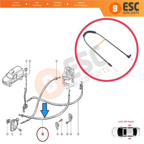 Side Sliding Door Lock Release Cable for Renault Kangoo MK1 KC Express FC Nissan Kubistar X76 8200182961