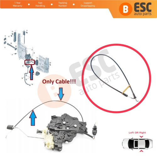 Side Sliding Door Lock Release Cable for VW Caddy MK3 2K 2C 2004-2015 2K5843653C