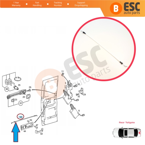 Rear Door Lock Opening Release Cable for Mercedes Sprinter MK1 1995-2006 VW LT MK2 1996-2006 9017600504