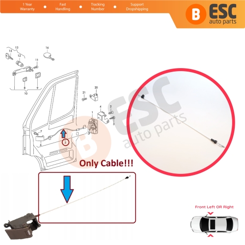 Front Door Handle Opening Release Cable for Mercedes Sprinter MK1 1995-2006 VW LT MK2 1996-2006 9017600704 2D0837085