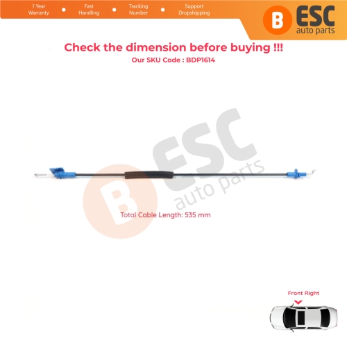 Front Right Door Inner Handle Lock Release Cable for Fiat Fiorino MK3 225 Qubo 2007-2016 Citroen Nemo Peugeot Bipper 2008–2017 1354711080