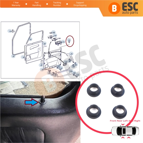 4 Pieces Door Lock Rod Grommet for Mercedes W124 W126 190 W201 W202 W203 C208 C209 W210 W168 W163 W460 W461 W463 2019921205