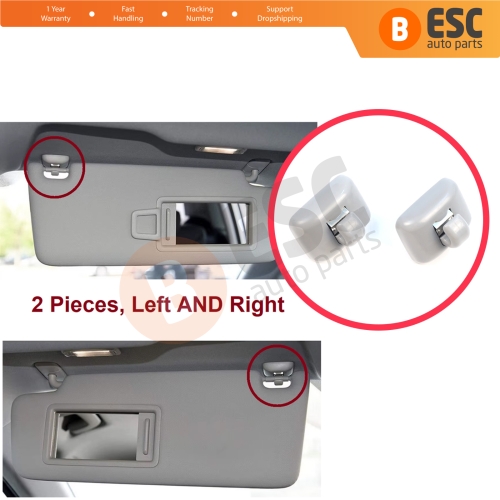2 Pieces Sun Visor Shade Holder Hook Clips Gray Color for Audi A1 A3 A4 B7 B8 B9 A5 A6 C6 Q2 Q3 Q5  TT Seat Exeo