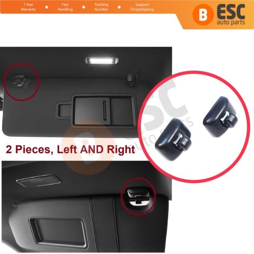 2 Pieces Sun Visor Shade Holder Hook Clips Black Color for Audi A1 A3 A4 B7 B8 B9 A5 A6 C6 Q2 Q3 Q5 TT Seat Exeo