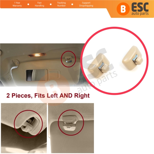 2 Pieces Sun Visor Shade Holder Hook Clips Beige Color for Audi A1 A3 A4 B7 B8 B9 A5 A6 C6 Q2 Q3 Q5 TT Seat Exeo